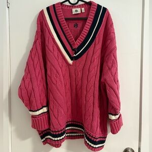 Banana Republic Pink V-Neck Cable Knit Sweater